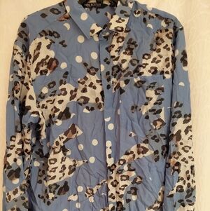 NEIL BARRETT Leopard + Blue Slim-Fit Sleeve Button Up XL BADASS